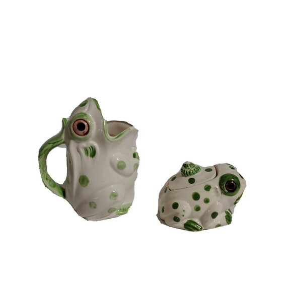 Vintage J S N Y Ceramic Frog Creamer & Lidded Sugar Bowl Japan Nice - Picture 2 of 7